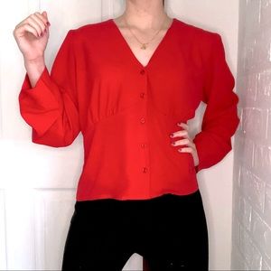 Boohoo red button down blouse size extra large